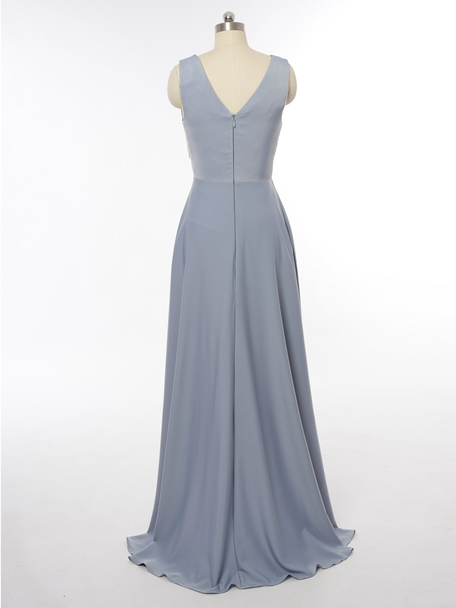 A-Line/Princess Plunging V-Neck Sleeveless Bridesmaid Dresses with Split Side