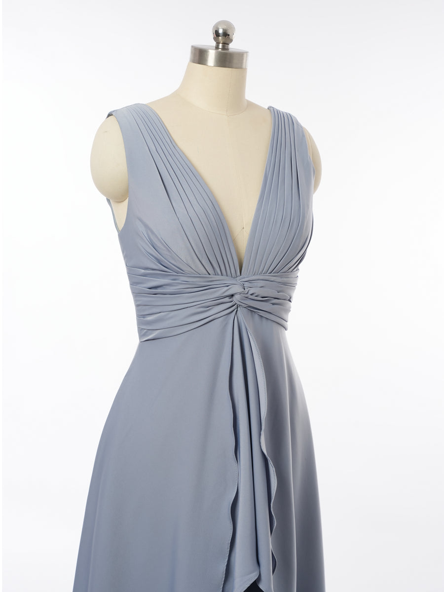 A-Line/Princess Plunging V-Neck Sleeveless Bridesmaid Dresses with Split Side