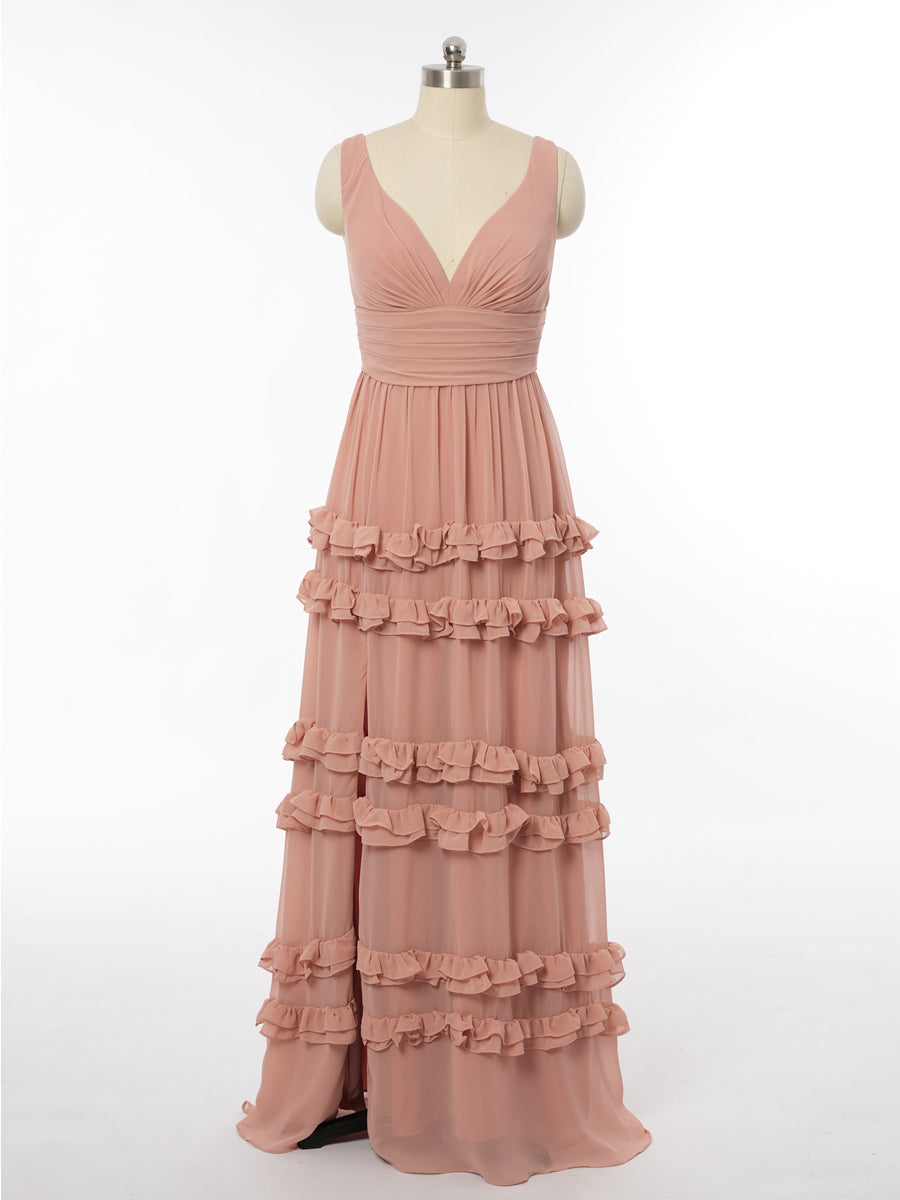 A-Line/Princess V-Neck Sleeveless Bridesmaid Dresses with Split Side