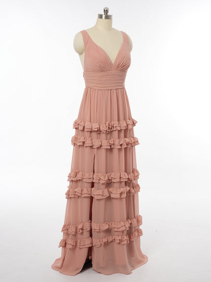 A-Line/Princess V-Neck Sleeveless Bridesmaid Dresses with Split Side