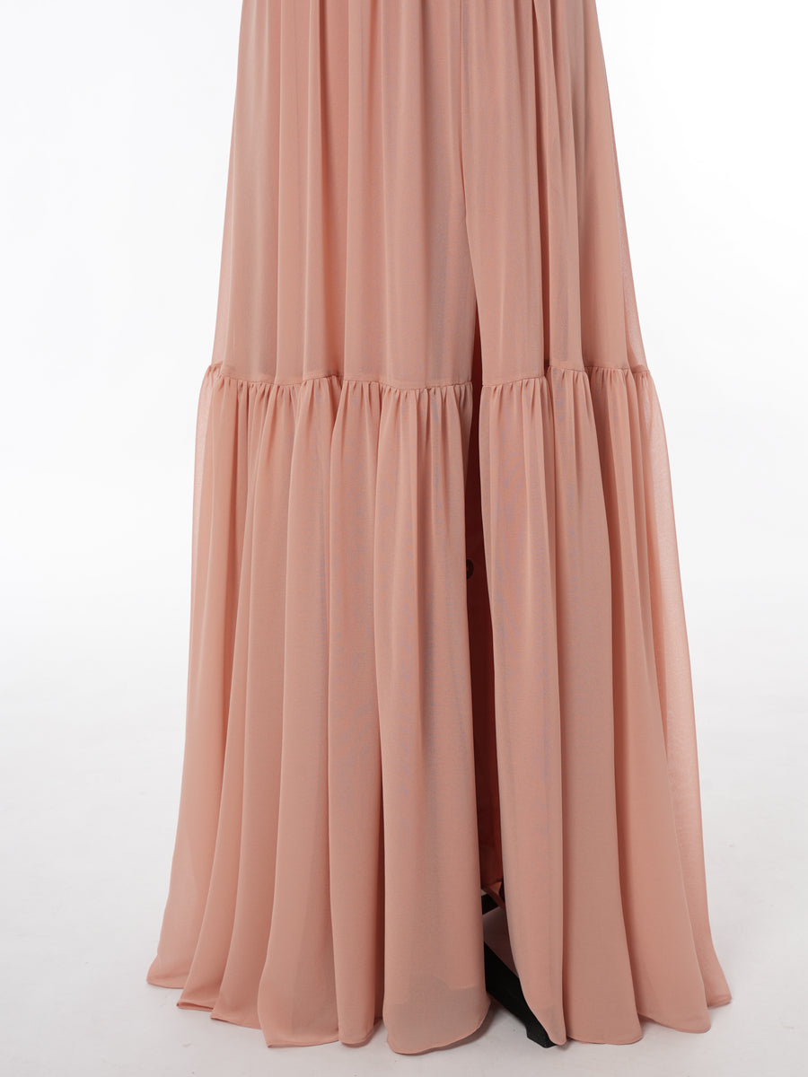 A-Line/Princess Scoop Short Sleeves Bridesmaid Dresses with Split Side