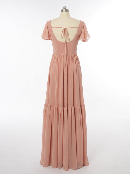 A-Line/Princess Scoop Short Sleeves Bridesmaid Dresses with Split Side