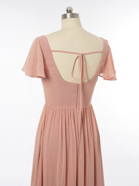 A-Line/Princess Scoop Short Sleeves Bridesmaid Dresses with Split Side