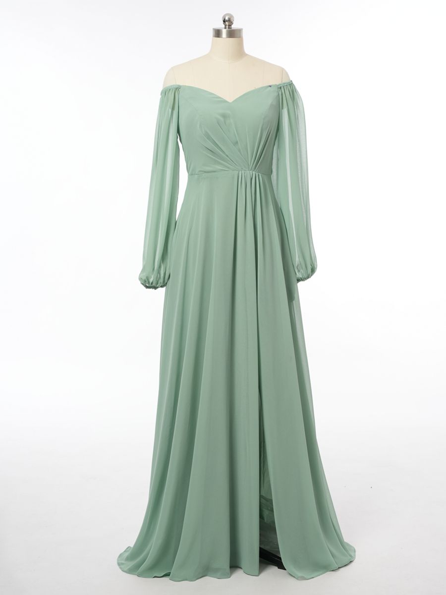 A-Line/Princess Off-the-Shoulder Long Sleeves Bridesmaid Dresses with Split Side