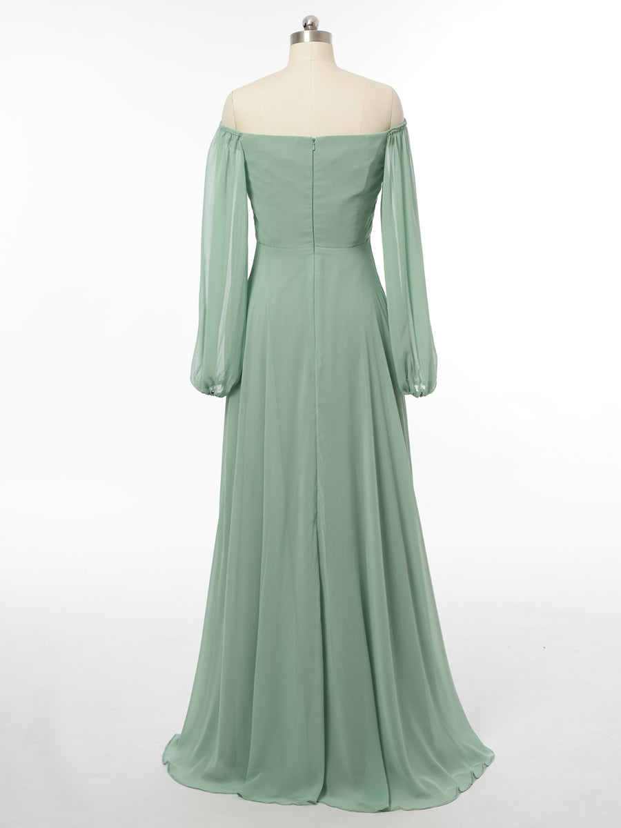 A-Line/Princess Off-the-Shoulder Long Sleeves Bridesmaid Dresses with Split Side