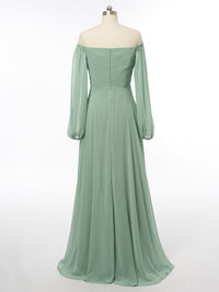 A-Line/Princess Off-the-Shoulder Long Sleeves Bridesmaid Dresses with Split Side