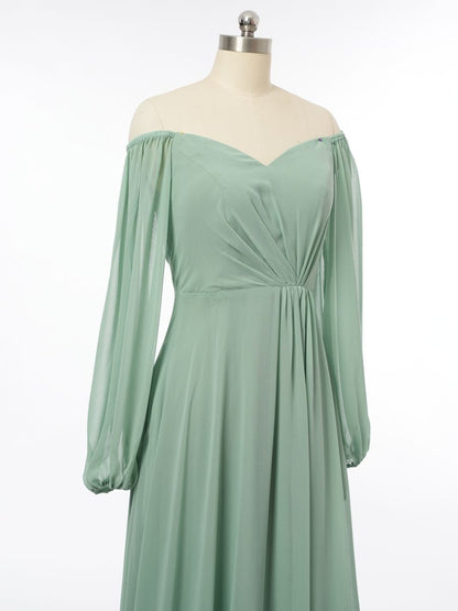 A-Line/Princess Off-the-Shoulder Long Sleeves Bridesmaid Dresses with Split Side
