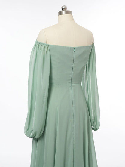 A-Line/Princess Off-the-Shoulder Long Sleeves Bridesmaid Dresses with Split Side