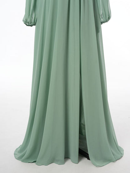 A-Line/Princess Off-the-Shoulder Long Sleeves Bridesmaid Dresses with Split Side