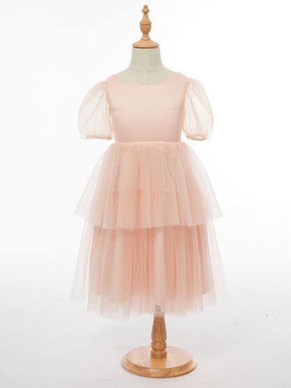 Ball Gown Scoop Puff Sleeves Flower Girl Dresses with Ruched
