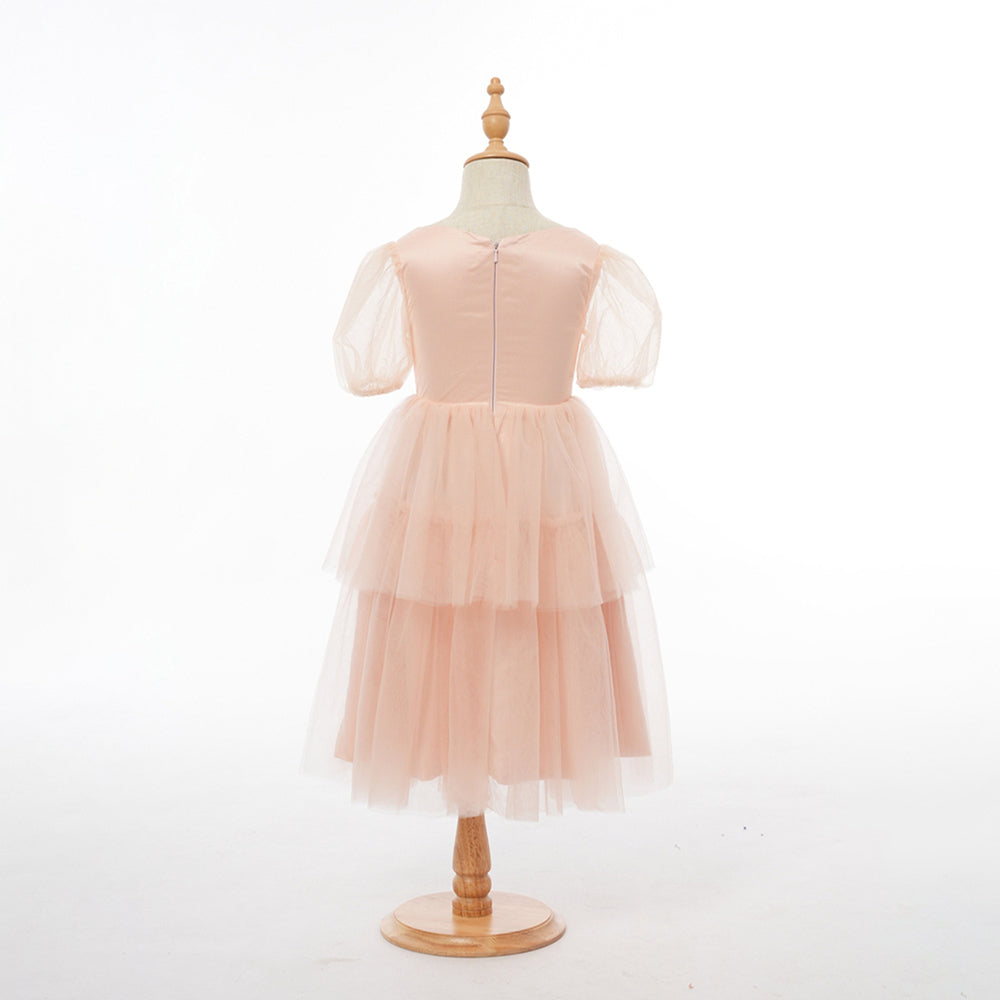 Ball Gown Scoop Puff Sleeves Flower Girl Dresses with Ruched