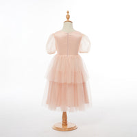 Ball Gown Scoop Puff Sleeves Flower Girl Dresses with Ruched