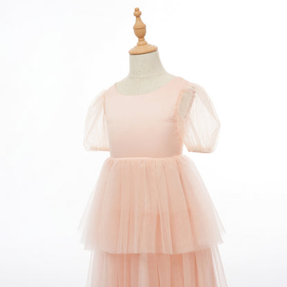 Ball Gown Scoop Puff Sleeves Flower Girl Dresses with Ruched