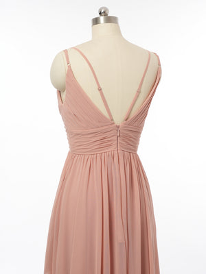 A-Line/Princess V-Neck Sleeveless Bridesmaid Dresses with Ruched