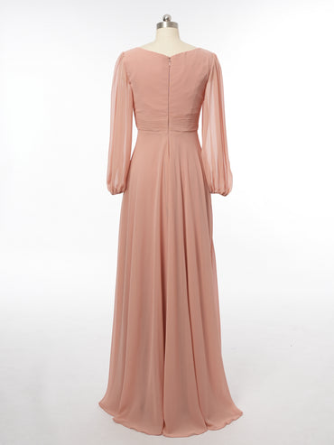 A-Line/Princess Scoop Long Sleeves Bridesmaid Dresses with Ruched