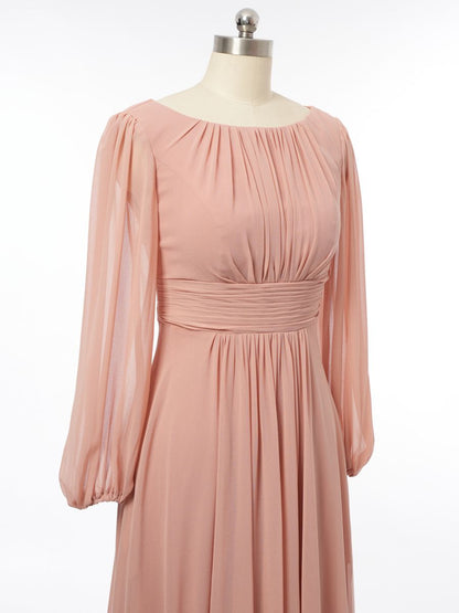 A-Line/Princess Scoop Long Sleeves Bridesmaid Dresses with Ruched