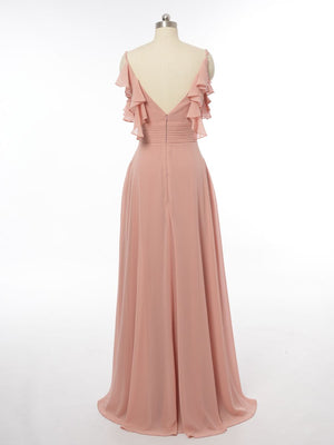 A-Line/Princess Spaghetti Straps Sleeveless Bridesmaid Dresses with Ruffles