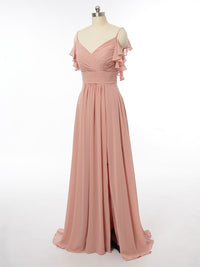 A-Line/Princess Spaghetti Straps Sleeveless Bridesmaid Dresses with Ruffles