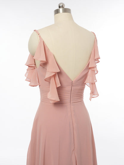 A-Line/Princess Spaghetti Straps Sleeveless Bridesmaid Dresses with Ruffles