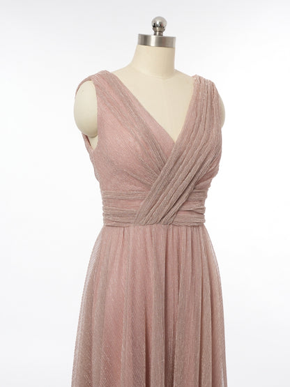 A-Line/Princess V-Neck Sleeveless Bridesmaid Dresses with Ruched