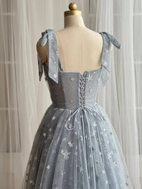 A-Line/Princess Prom Dresses Sweetheart Spaghetti Straps Floor-length Tulle Dress With Glitter Prints