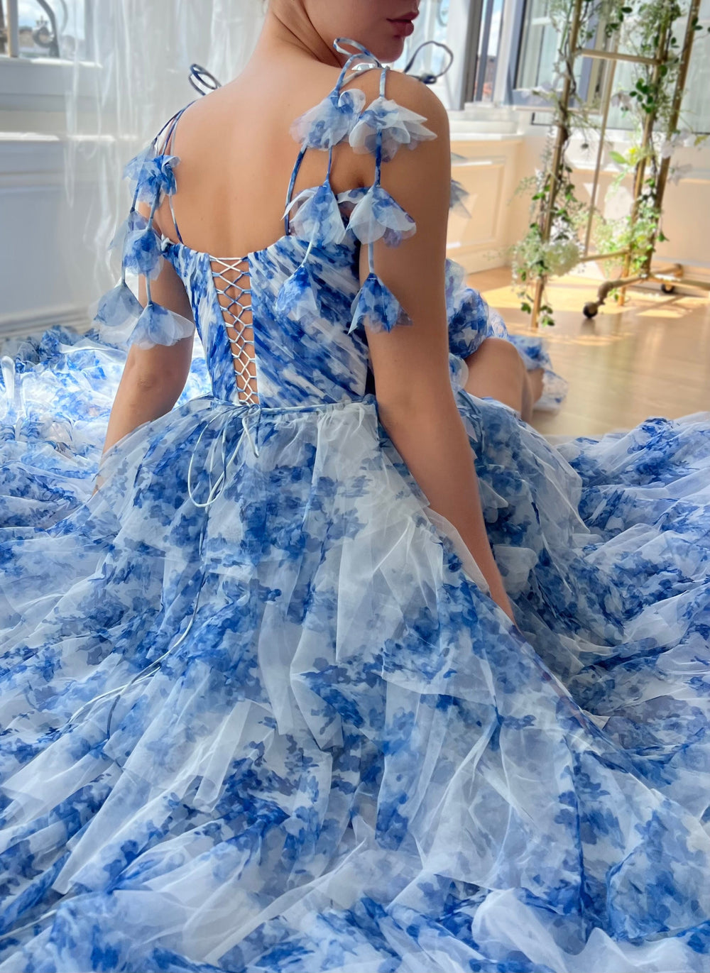 A-Line/Princess Floral Prom Dresses Sweetheart Spaghetti Straps Floor-length Tulle Dress With Floral Prints