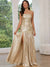 A-Line/Princess Prom Dresses Off The Shoulder Strapless Floor-length Sparkle Metallic Ruched Evening Dress with Side Split
