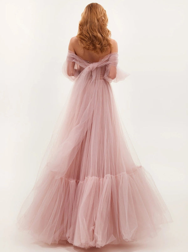 A-Line/Princess Tulle Prom Dress Sleeveless Convertible Formal Gowns Long Dresses With Corset Ruched