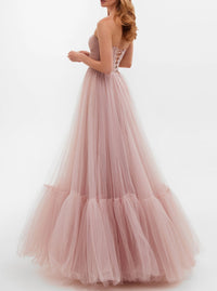 A-Line/Princess Tulle Prom Dress Sleeveless Convertible Formal Gowns Long Dresses With Corset Ruched