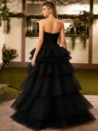 A-Line/Princess Prom Dress Chiffon Polka Dots Sweetheart Sleeveless Floor-Length Formal Dresses With Ruffles