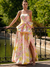 A-Line/Princess Prom Dresses Pink Floral Strapless Bow High Slit Strapless Floor-Length With Side Split