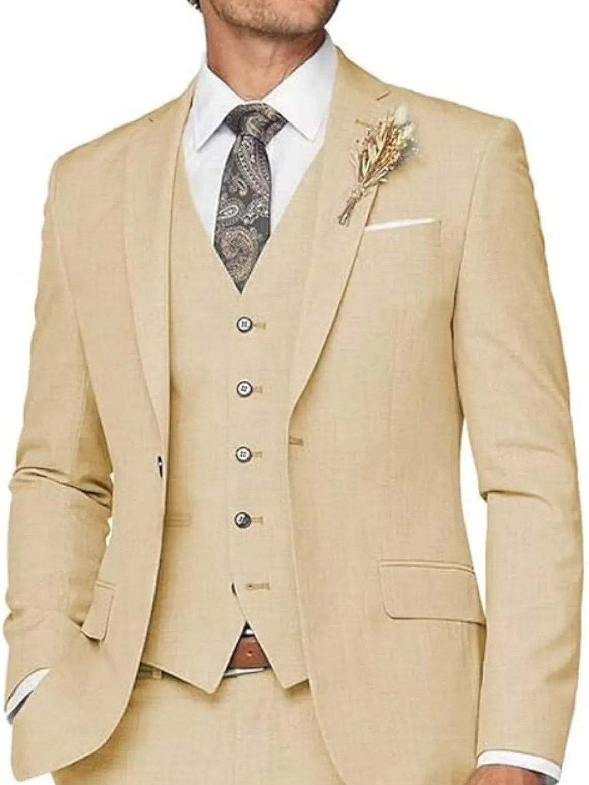 Men's Tailored Wedding Suits Slim Fit 3 Piece Suit Set Single Breasted Two-buttons