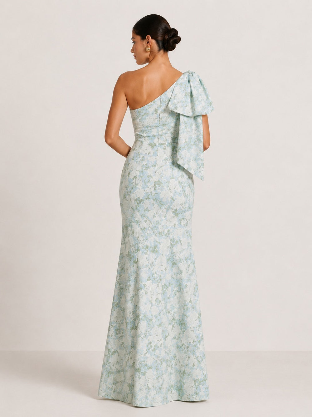 Sheath Evening Elegant Dress Formal Dresses Printed Satin One-Shoulder Floor Length Sleeveless Wedding Guest