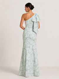 Sheath Evening Elegant Dress Formal Dresses Printed Satin One-Shoulder Floor Length Sleeveless Wedding Guest
