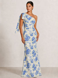Sheath Evening Elegant Dress Formal Dresses Printed Satin One-Shoulder Floor Length Sleeveless Wedding Guest