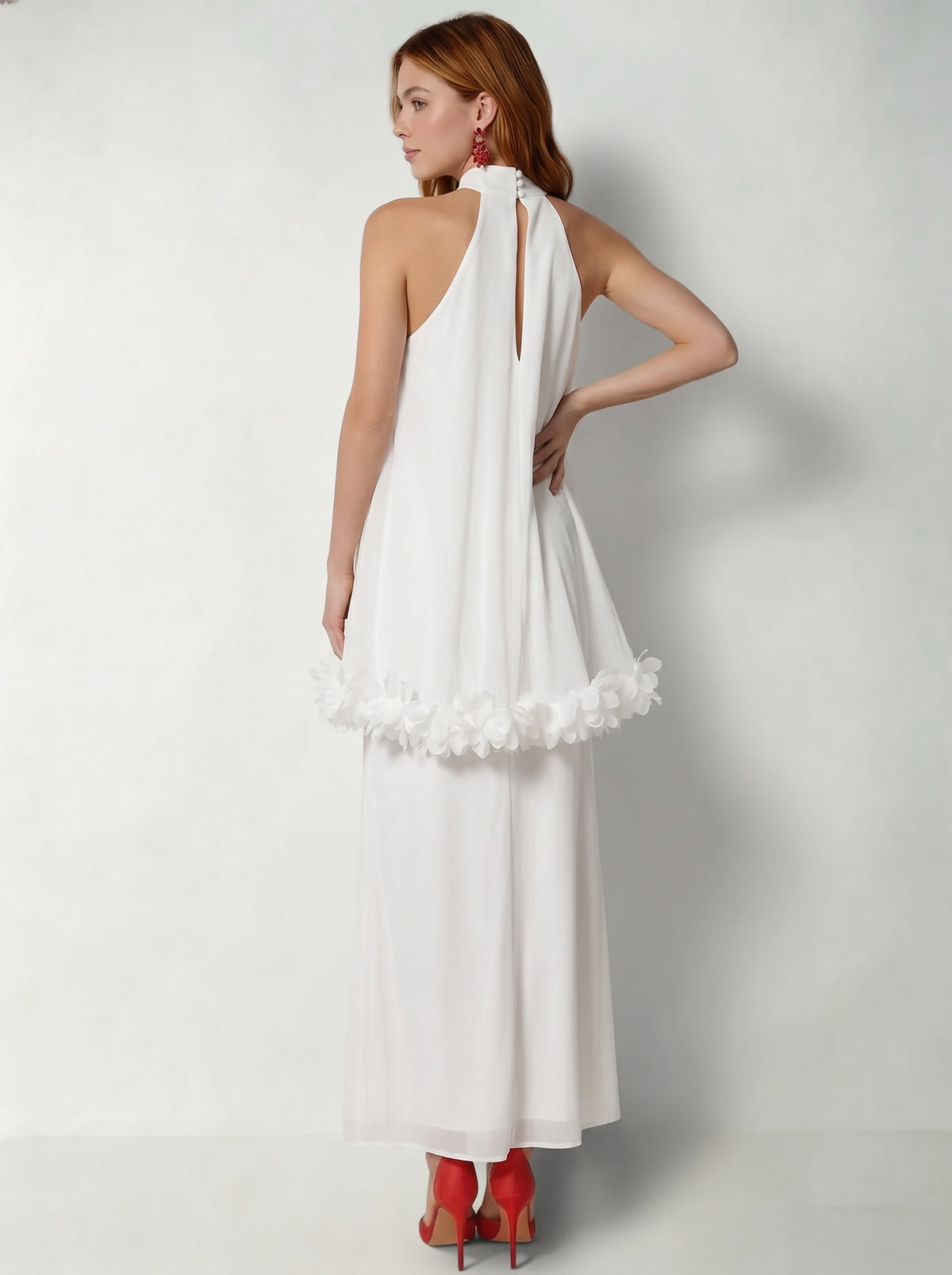A-Line Cocktail Dresses Chiffon Halter Ankle-Length Sleeveless Cape With 3D Flowers