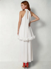 A-Line Cocktail Dresses Chiffon Halter Ankle-Length Sleeveless Cape With 3D Flowers