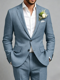 Men's Tailored Fit Green Linen Suit  Single Breasted One-Button 2 Pieces Wedding Groom Suit