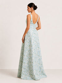 Sheath Evening Elegant Dress Formal Dresses Printed Satin Scoope Floor Length Sleeveless Split Side Wedding Guest