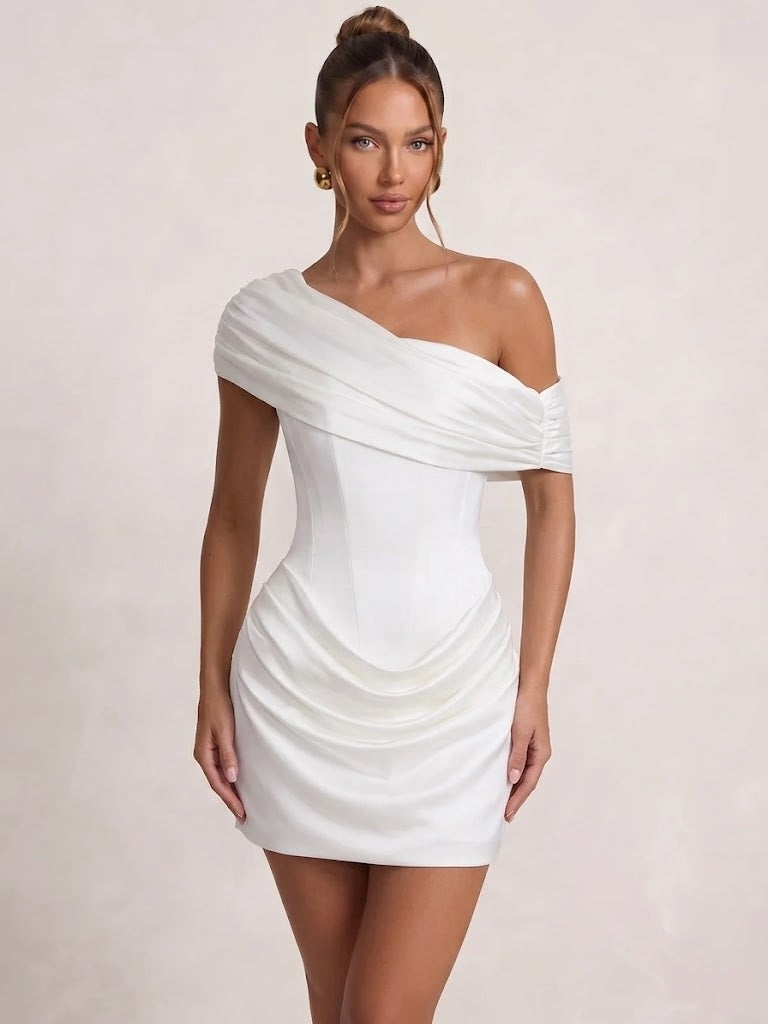 Sheath/Column Homecoming Dresses Satin Convertable Strapless Sleeveless Short Mini Ruched Boning Lace-Up Party Dresses