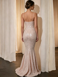 Trumpet/Mermaid Sequins Evening Dress Spaghetti Strap Corset Floor-Length Long Sparkle Sequin Dress