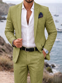 Men's Tailored Linen Fit White Classy 2 Piece Suit Slim Fit Single Breasted One Button Party Outfits
