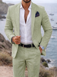 Men's Tailored Linen Fit White Classy 2 Piece Suit Slim Fit Single Breasted One Button Party Outfits