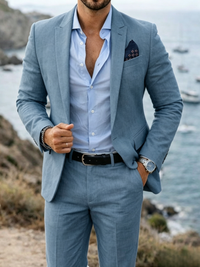 Men's Tailored Linen Fit White Classy 2 Piece Suit Slim Fit Single Breasted One Button Party Outfits