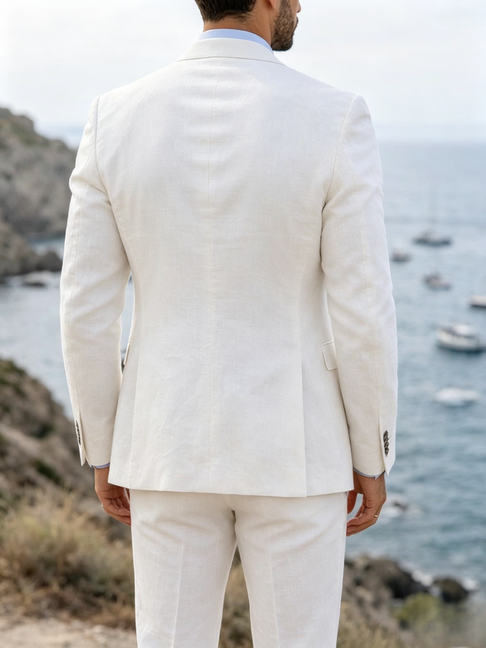 Men's Tailored Linen Fit White Classy 2 Piece Suit Slim Fit Single Breasted One Button Party Outfits
