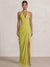 Mermaid Evening Dresses Chiffon Halter Neck Ruched Formal Dresses Split Side Wedding Guest