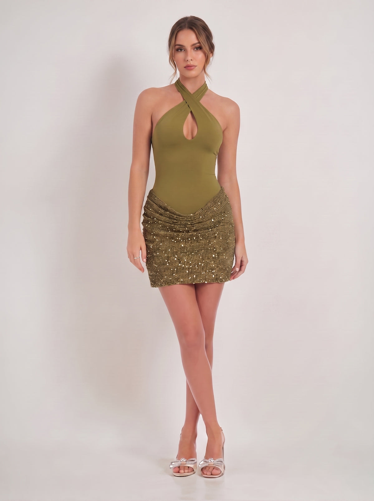 Sheath/Column Homecoming Dresses Beaded Satin Halter Sleeveless Short Mini Boning Zipper Party Dresses