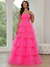 A-Line/Princess Prom Dresses Strapsless Floor-length Tulle Dress Tiered Formal Gown With Layered