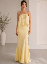 Sheath/Column Evening Dresses Elegant Lace Satin Floor-Length Strapless Sleeveless Zipper Formal Dresses