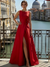 A-Line/Princess Evening Dresses Sleeveless Floor-Length Evening Dresses with Bow High Slit
